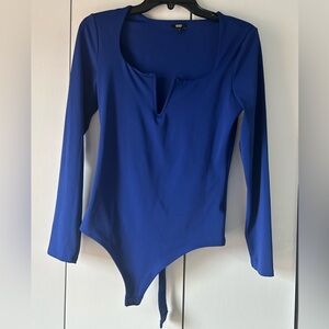 Express Body Contour High Compression V-Wire Long Sleeve Bodysuit in blue